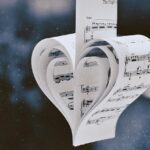 heart, music, sheet music, love, romantic, winter, snow, paper art, nature, handmade, diy, craft, creativity, notes, melody, decoration, holiday, artistic, music lover, valentine, symbol, harmony, minimalism, blurred background, inspiration, emotional